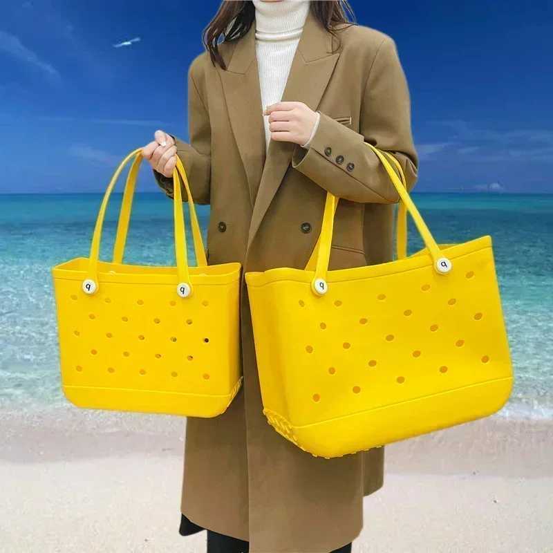 L/XL Beach Sac Bag Summer EVA Waterproof Travel Storage Basket Large Rubber Shoulder Handbag Women Shopping Beach JellyC250228