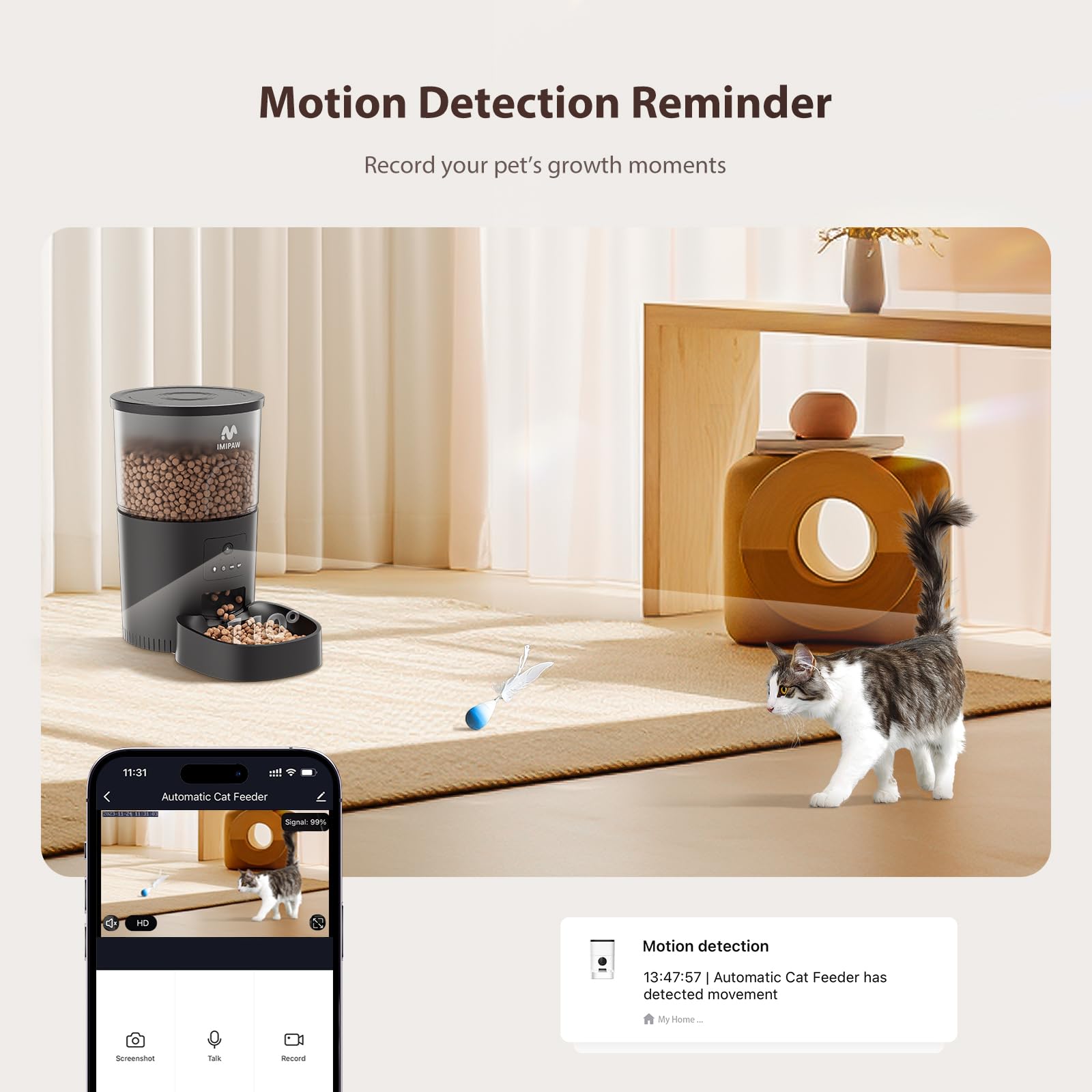 Automatic Cat Food Dispenser, WiFi Cat Feeder with APP Remote Control for Dry Pet Food, Programmable Timer, Dual Power Supply, Slow Feeder for Cats & 