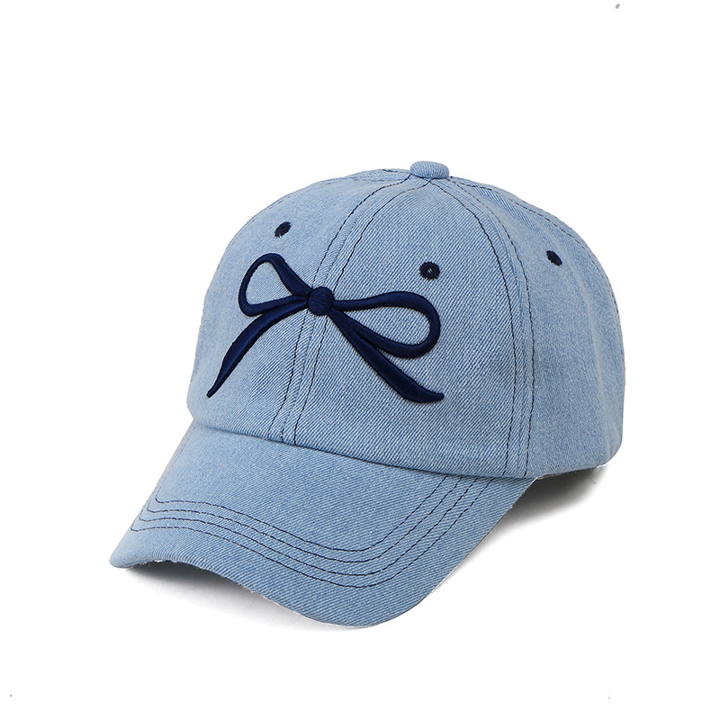 Korean light blue baseball cap female simple versatile bow tie duck tongue cap casual wind sunscreen sun hat sub