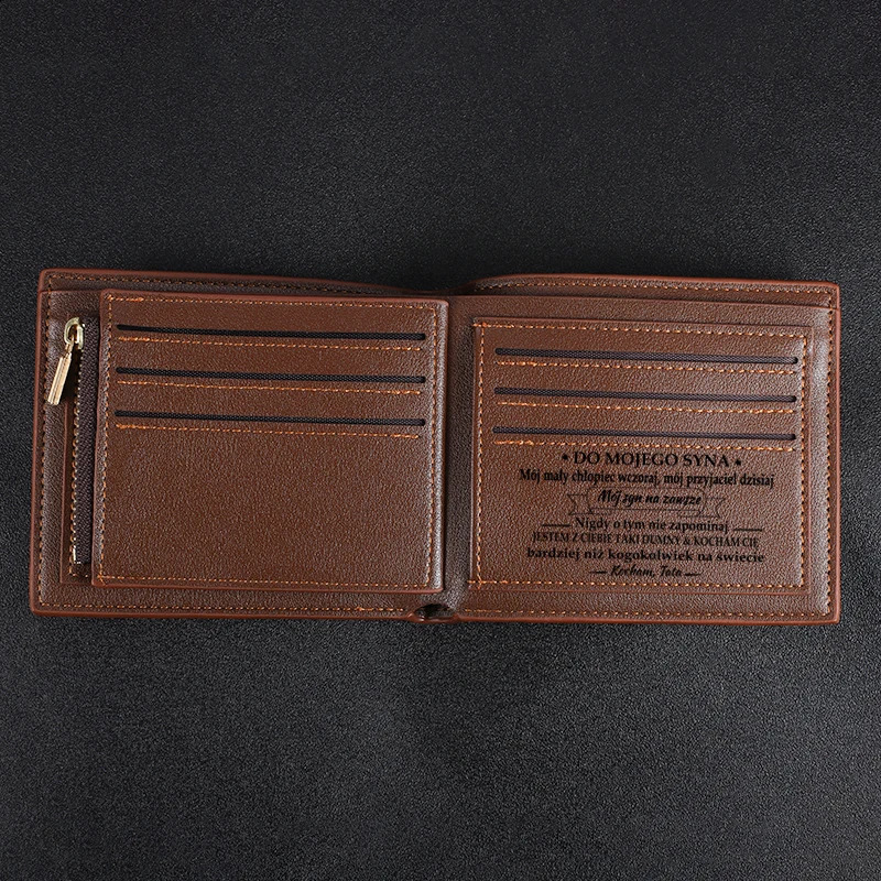 Ship from US Engraving Picture Wallet DIY Customized Image Carving Text Mens Short Slim Three Fold Leather Fathers Day Zipper Coin Purse 250228FBB
