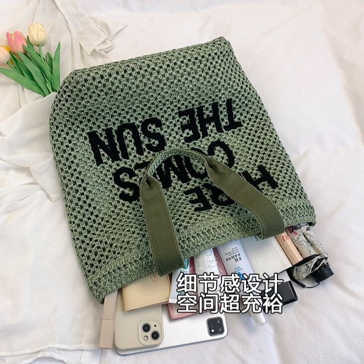 Large capacity straw woven bucket for women's 2025 summer new fashionable vacation beach trendy casual shoulder bag #swissmilitary