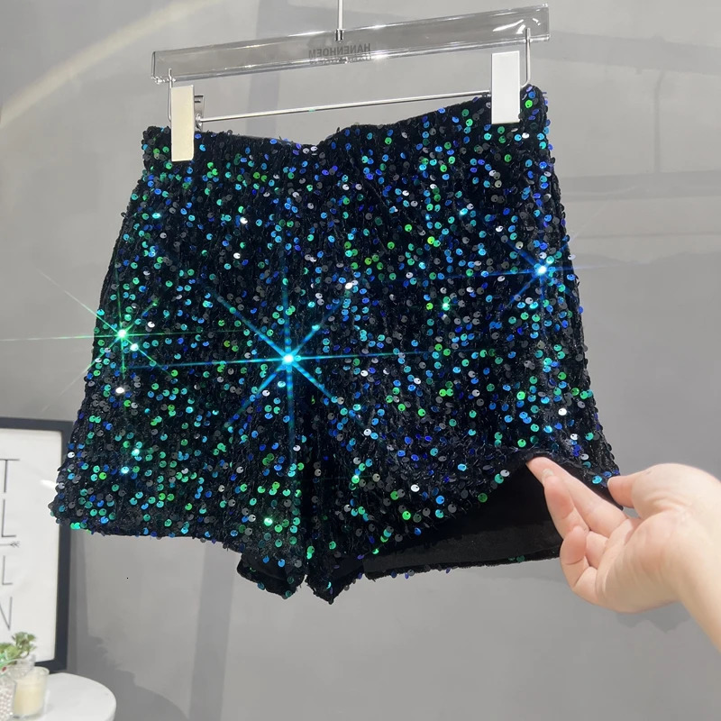 Europe and America Sequined Black Shorts Slim Suede Embroidered Beads Grey Casual Pants Womens Pants 250227