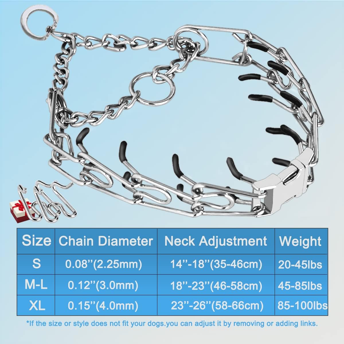 Prong Pinch Collar for Dogs, Adjustable Training Collar with Quick Release Buckle for Small Medium Large Dogs