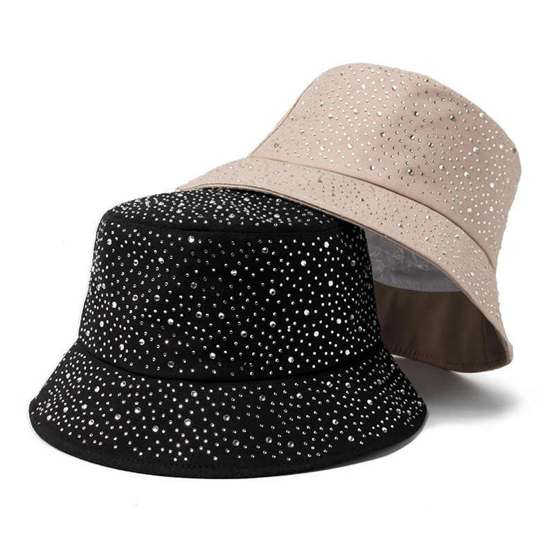 Summer Y2k Bucket Hat Women Fashion Rhinestones Cap For Ladies Visor Cotton Panama Hats Casual Spring Autumn Fisherman Caps 250227