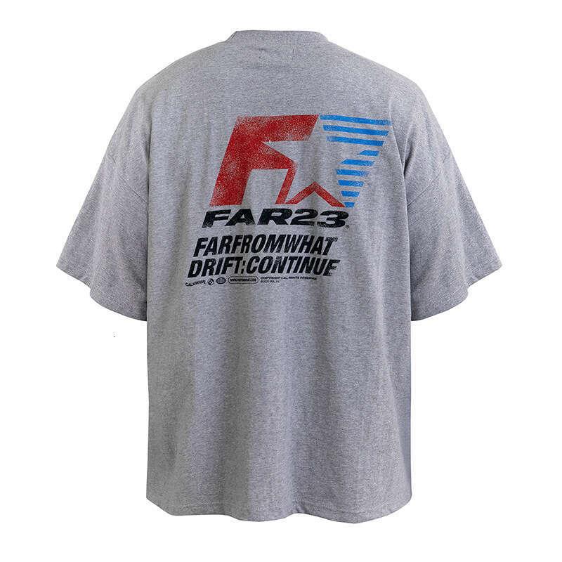 Niche Trendy Brand Far Archive Racing Theme Printed Vibe Feng Shui Washed Old Men's and Women's Loose Short sleeved T-shirt