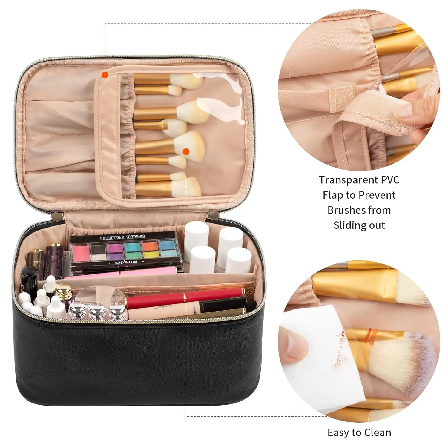 Ship from U.S. Portable Cosmetic Bag Large Capacity Travel Makeup Case Organizer Black For Women Toiletry Bag for Girls Traveling 250227FBB