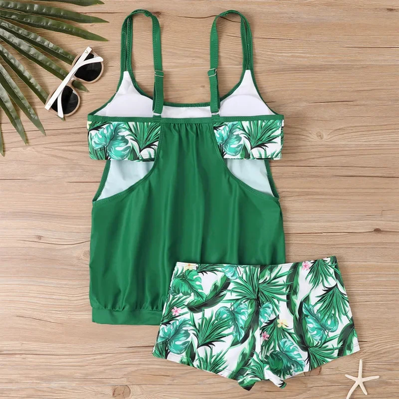Womens Sexy Slim fit printed suspenders slit boxer shorts bikini plus size swimsuit two piece comfortable pretty swimwear swims 250227