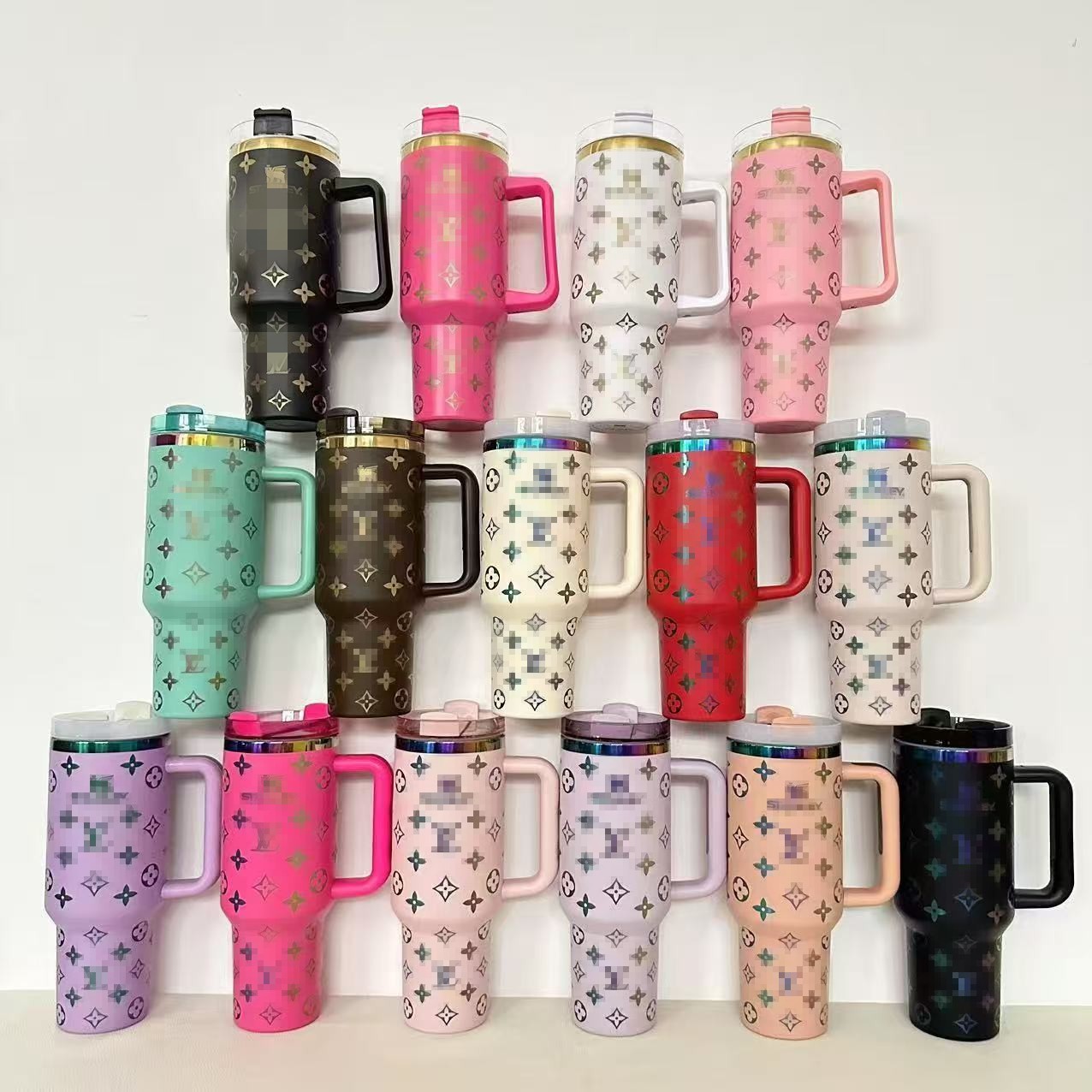 US Stock New Blue Pink Rose Floral Black Chocolate Gold Cosmo 40oz Coffee Mugs Car Stainless Steel Tumblers Cups