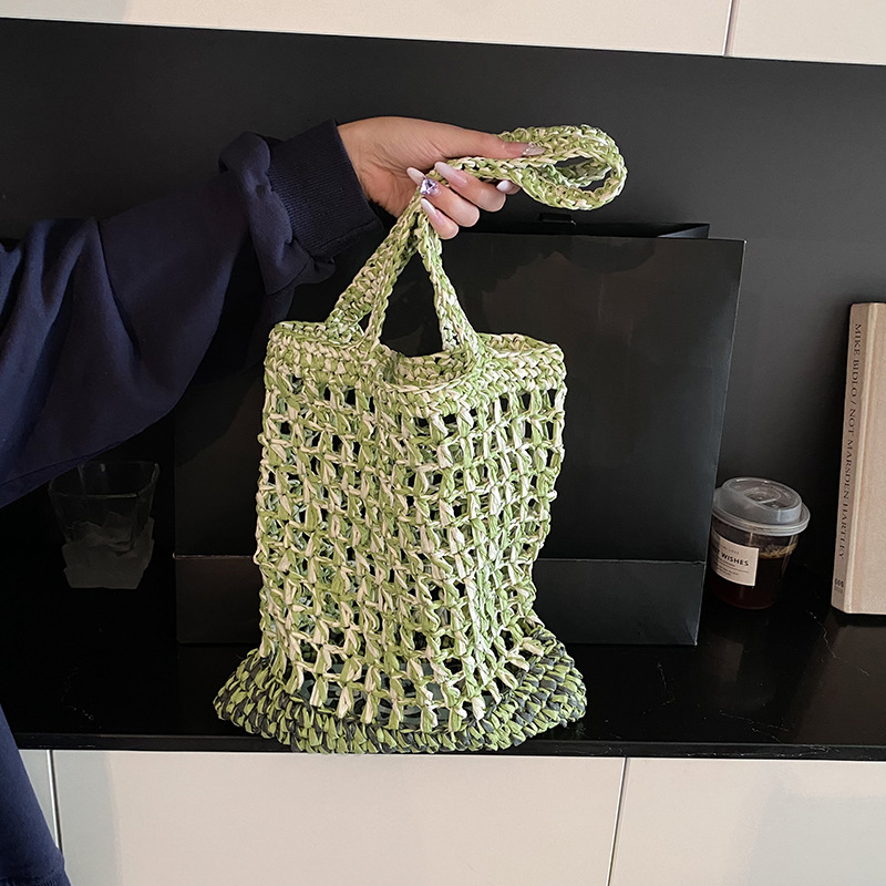 Hand tote for spring and summer 2025, new shoulder colorful hollowed out grass woven bag, beach vacation bag #swissmilitary
