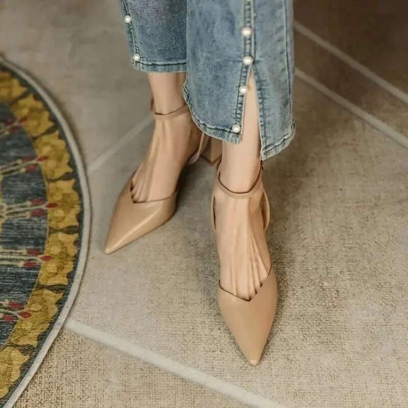 Backless Mary Jane Vintage High Heels Elegant Fashion Pointed Sandals Shoes for Women Tacones Mujer