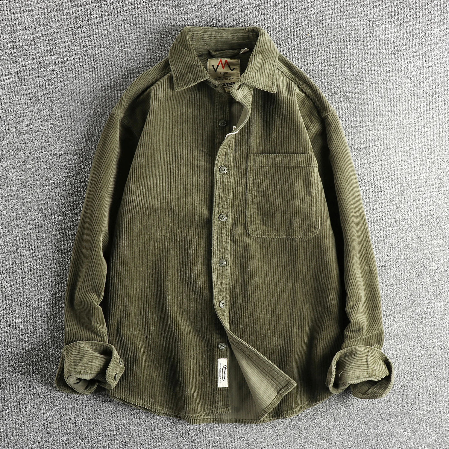 Autumn and winter custom woven cotton corduroy wash long sleeve shirt mens american retro trend single pocket coat 250226