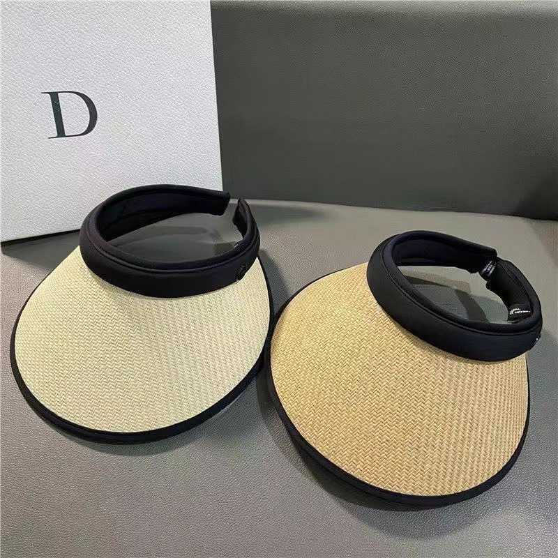 Wide Brim Hats Bucket Hats Summer ins sunshade black rubber hat Korean version empty top sunscreen hat net red large brim female straw hat fashion hai