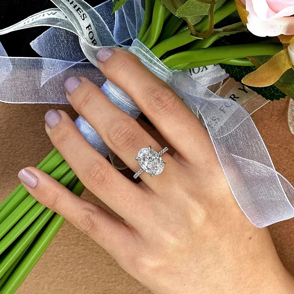 1/2/3CT Oval Cut Full Engagement Ring With Certificate S925 Silver Solitaire Hidden Halo Diamond Wedding Rings Band 250219