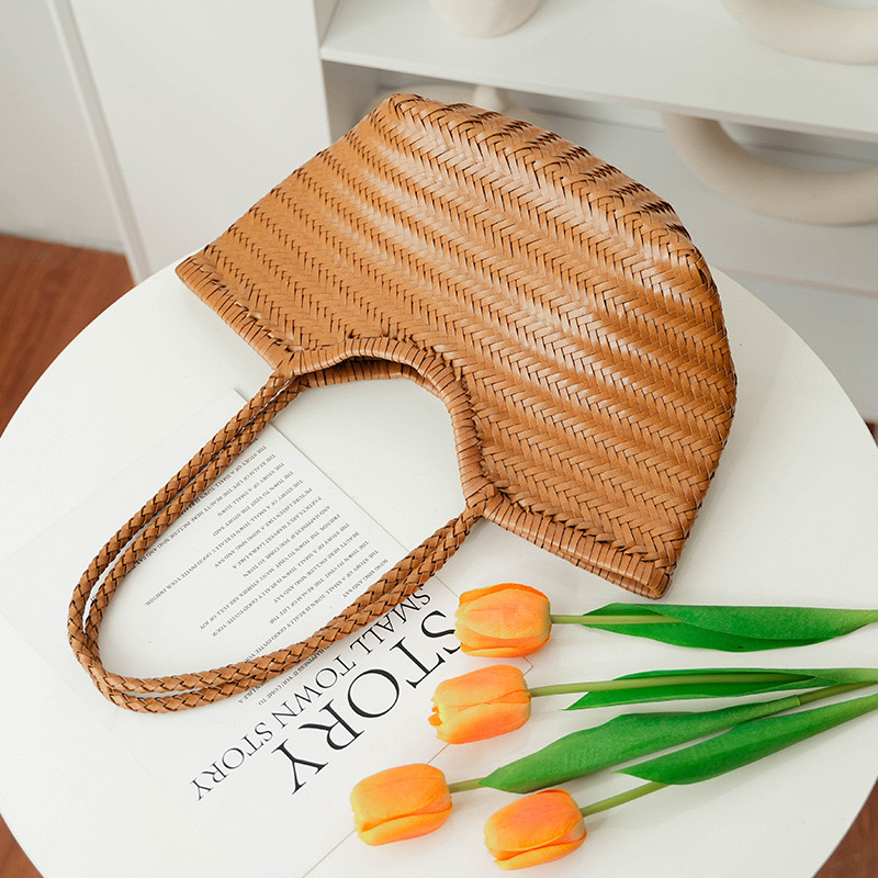 New Hand woven leisure vegetable basket bag with inner vintage shopping 240913