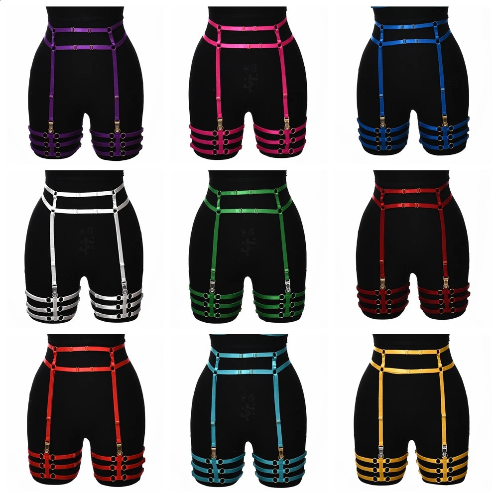 Fetish Wear Elastic Garter Harness Cage Adjustable Sexy Leg Ring Goth Harajuku Multicolor Stocking Suspender Belt 250227