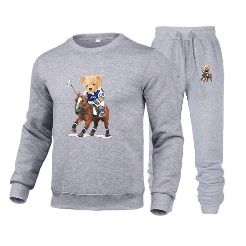 Bear Printed Sweatsuits Mens 2 piece set winter tracksuit mens warm tracksuits sweatshirts sweatpants streetwear jogging set X250228