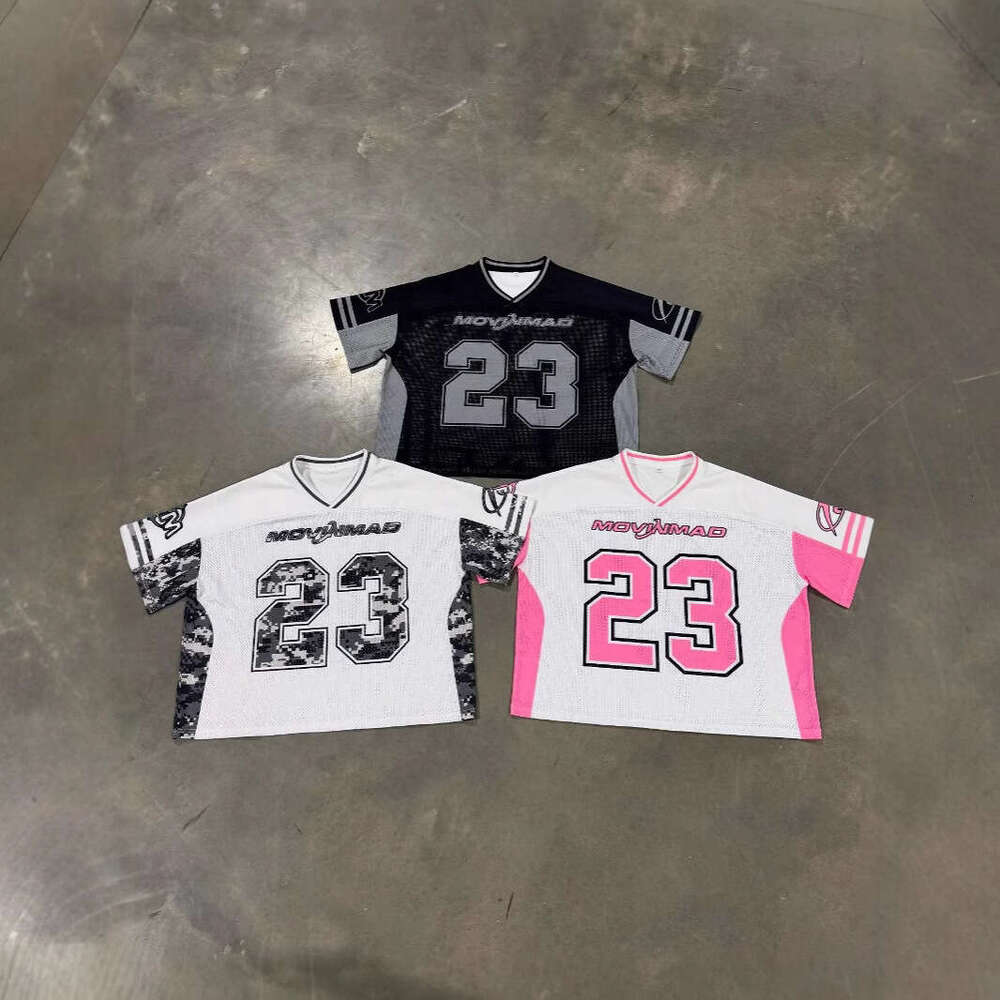 American style football suit, spicy girl sports style, contrasting color print, digital casual lazy loose T-shirt, unisex top