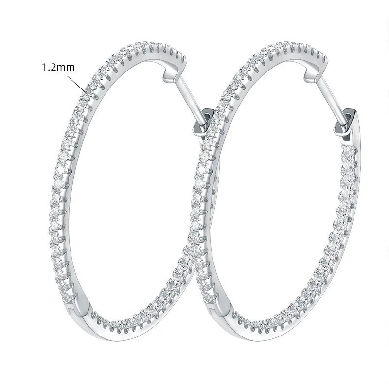 30mm Full 1.2mm Womens Large Hoop Earrings Silver 925 Jewelry Diamond Hugging Earrings White Gold Plated Gift 250219