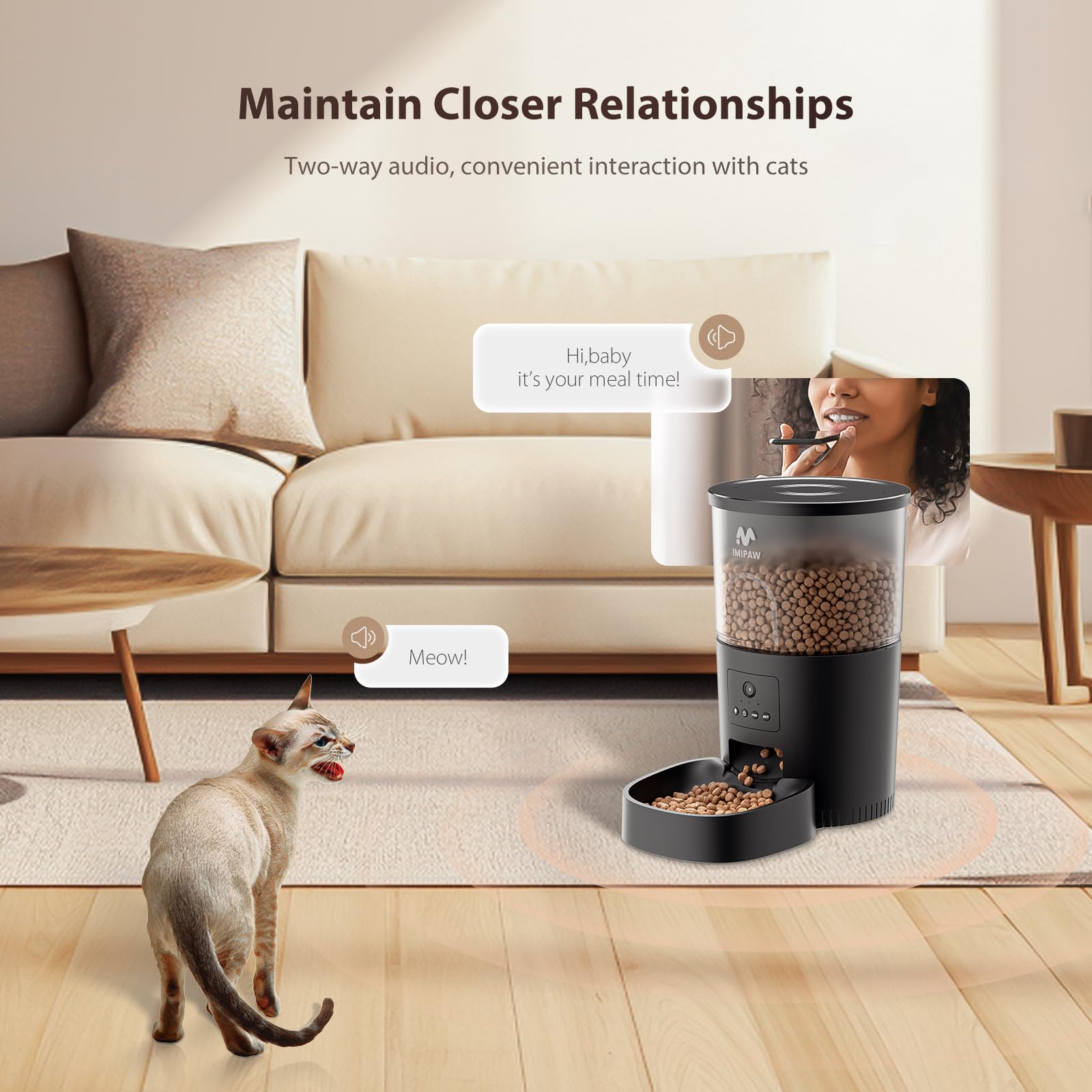 Automatic Cat Food Dispenser, WiFi Cat Feeder with APP Remote Control for Dry Pet Food, Programmable Timer, Dual Power Supply, Slow Feeder for Cats & 