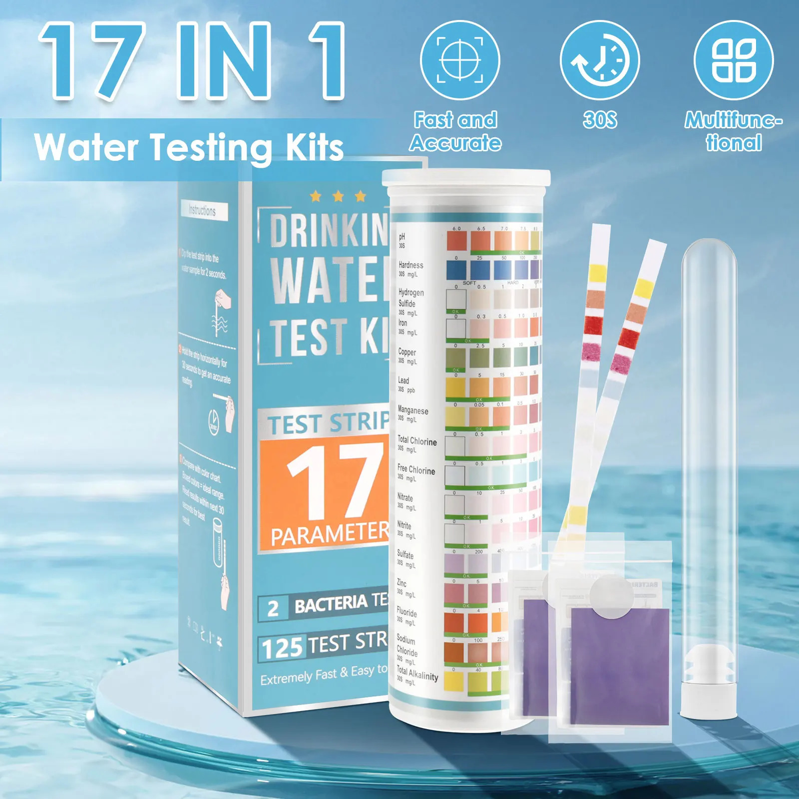 100125Pc Aquarium Test Strips 5-17 in 1 Water Testing Kits with Test Tube Freshwater Saltwater Home Carbonate Root pH Test Tool 250226