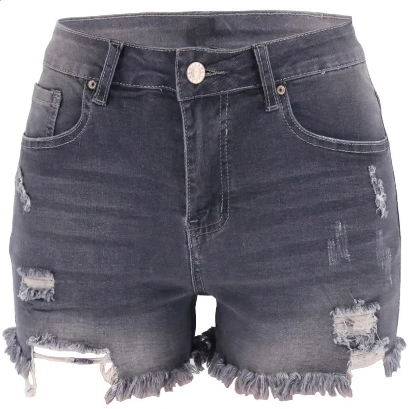 2024 Trendy Fourcolor Hole Lifting Hip High Waist Womens Denim Shorts Plus Size Clothing Short 250228Z