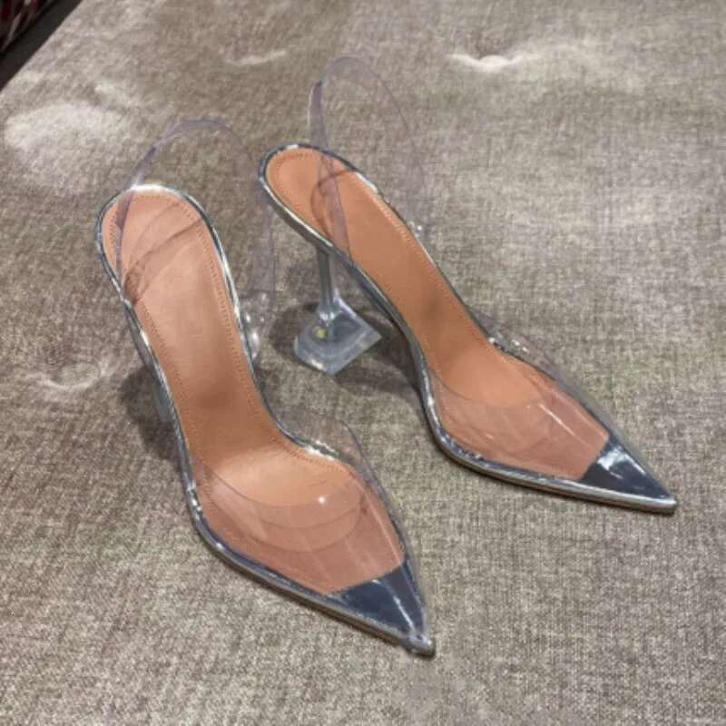 PVC Jelly 2025 Crystal Pointed Toed High Heels Women Transparent Heel Sandals Slippers 10CM Big Size