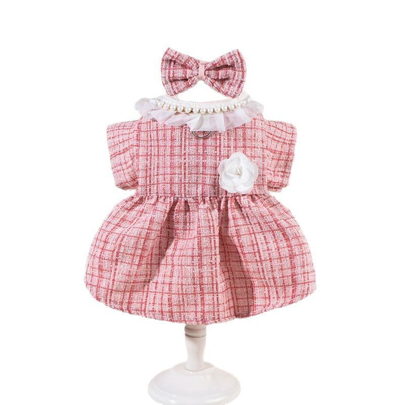 2025New Spring Autumn Pet Clothes Suit with Hairbow Best Quality Designer Dog Dress Selling Pet Apparel