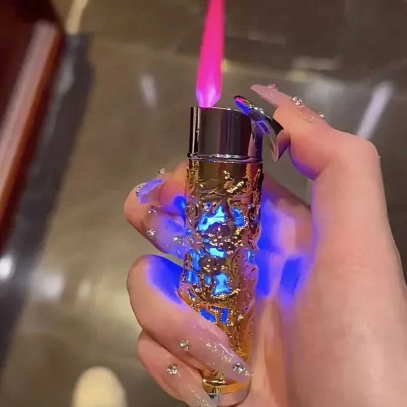 Metal 3D Relief Dragon Lighter Windproof Butane Turbo Red Flame Women Portable Lighter Cigarette Accessories Trendy Mens Gift Y250228