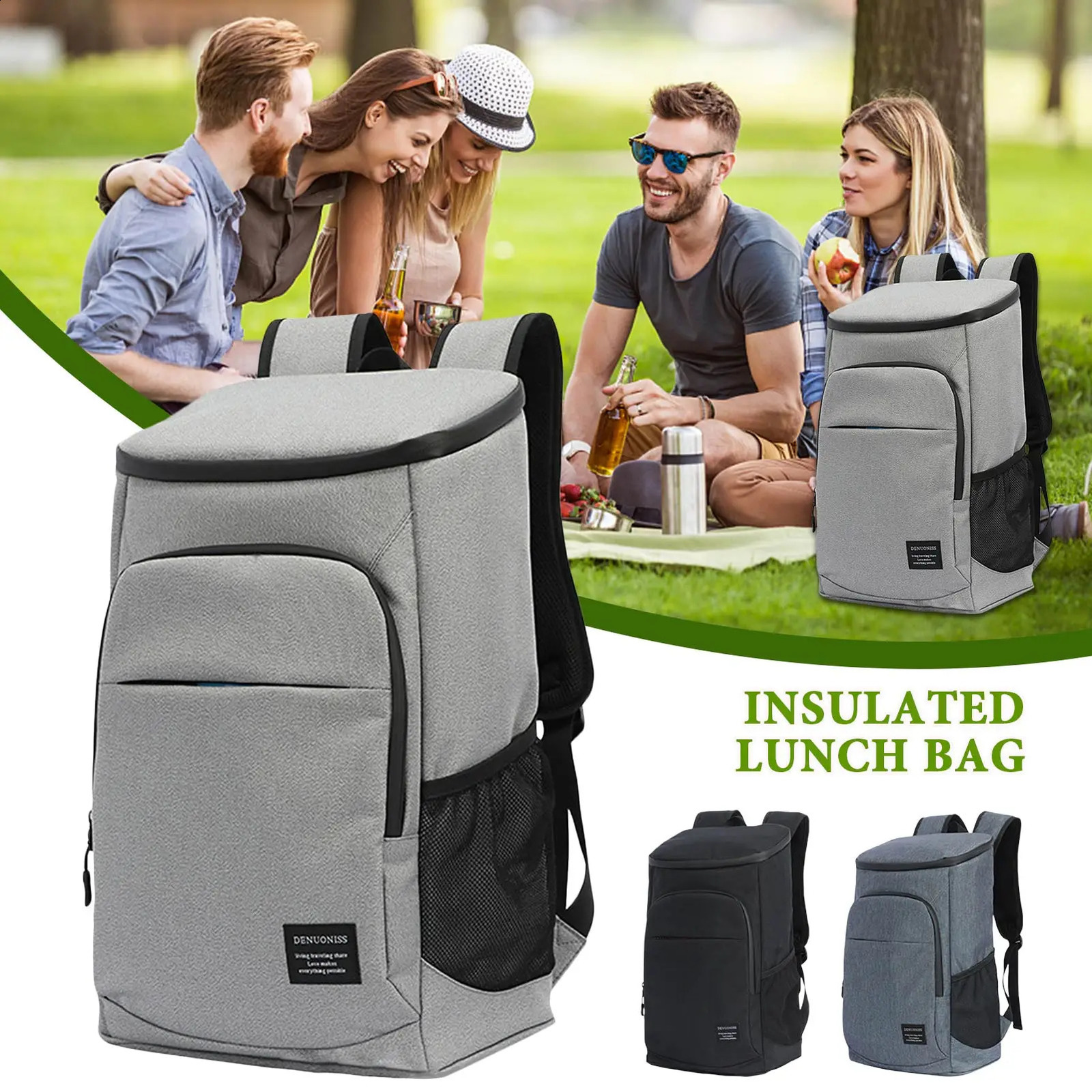 Ship from US Large Capacity Insulated Bag Leak Proof Lunch Backpack Thermal Picnic Food Beverage Storage 250227FBB