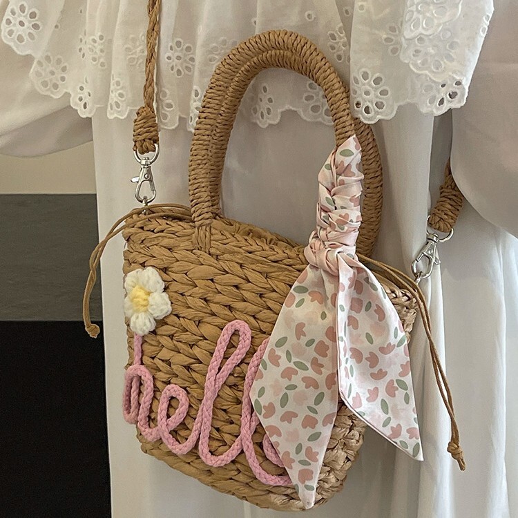 Fashionable straw crossbody summer handmade woven bucket women's niche vacation beach bag, vegetable basket #swissmilitary