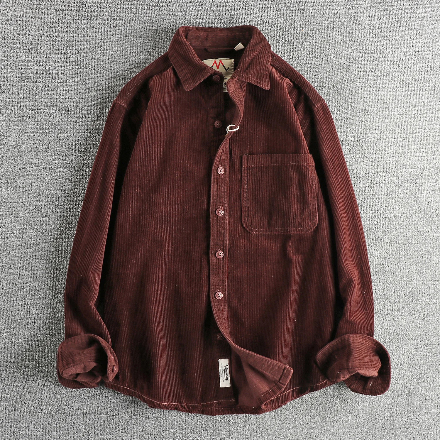 Autumn and winter custom woven cotton corduroy wash long sleeve shirt mens american retro trend single pocket coat 250226