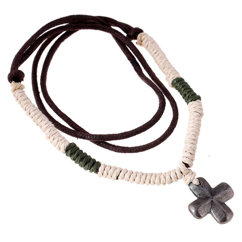 Popular accessories: hemp rope woven alloy cross necklace, punk men's necklace