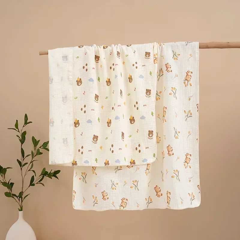 Ins Baby Newborn Swaddling Infant Cotton Gauze Bath Towel Animal Flowers Soft Stroller Blanket Muslin Diaper Wrap Cloth Z250228