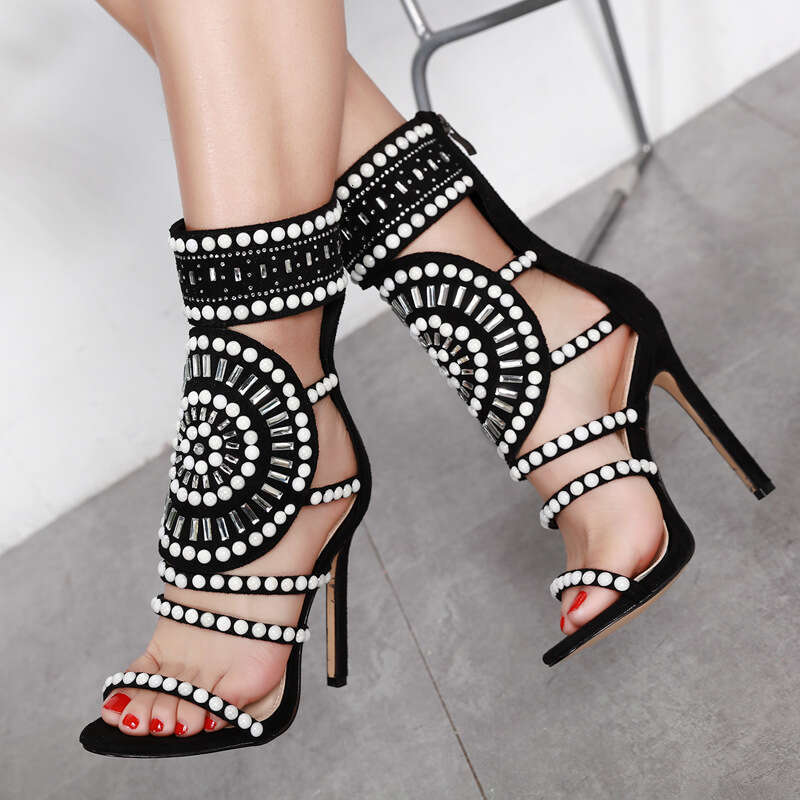 Style - Flat high brand, bulk version, slim heel high-heeled back zipper cool boots 35-42 large size shoes