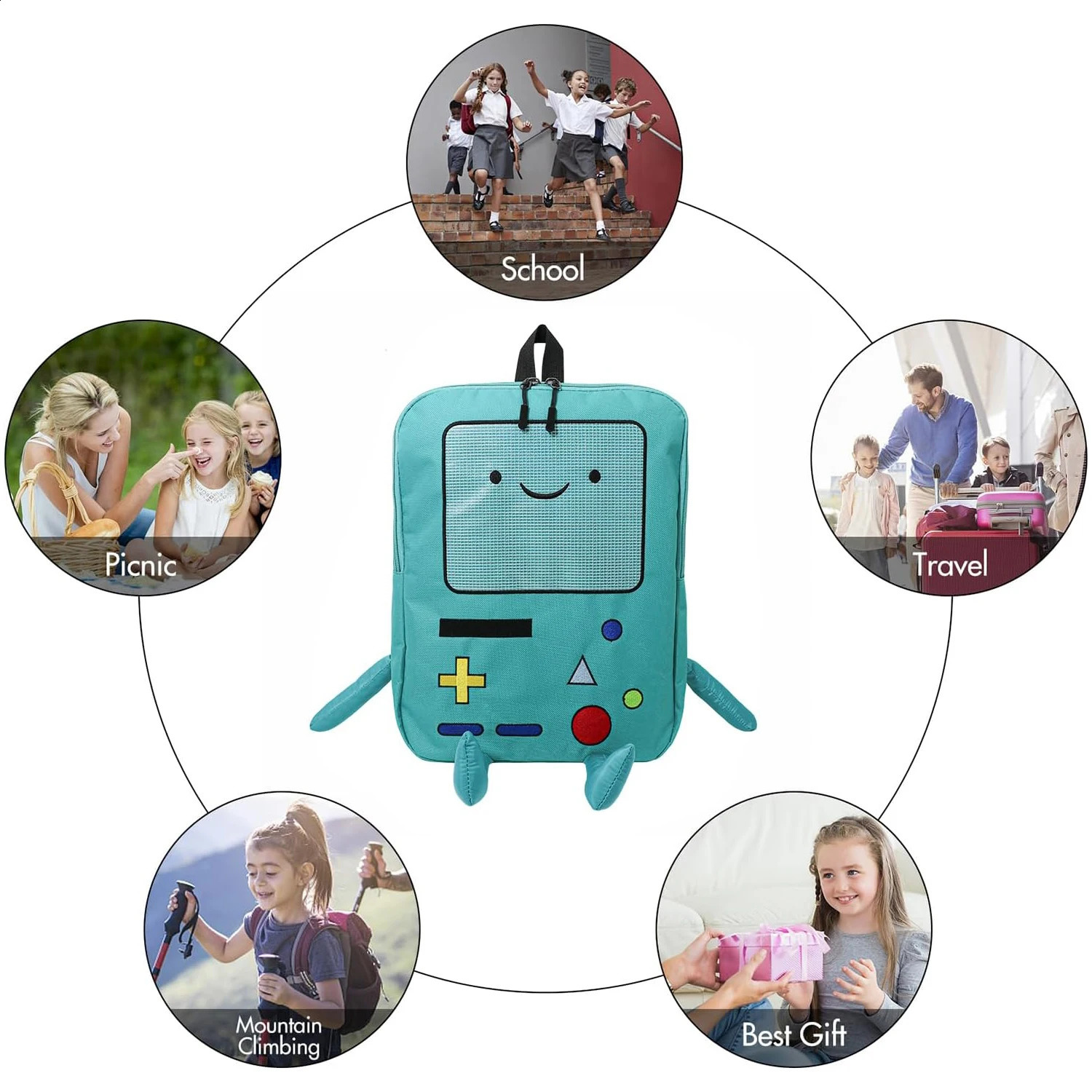 14 Inch Cute Cartoon Backpack Anime Casual Travel Green Anime Bag Breathable Portable Lightweight 250227