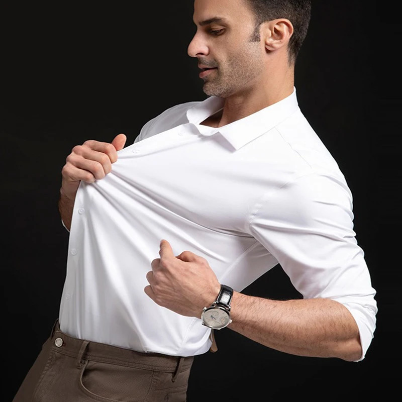 Mens Shirt Long Sleeve Non iron Wrinkle Resistant Business Dress High end Professional Suit Social White Formal Clothing 250226