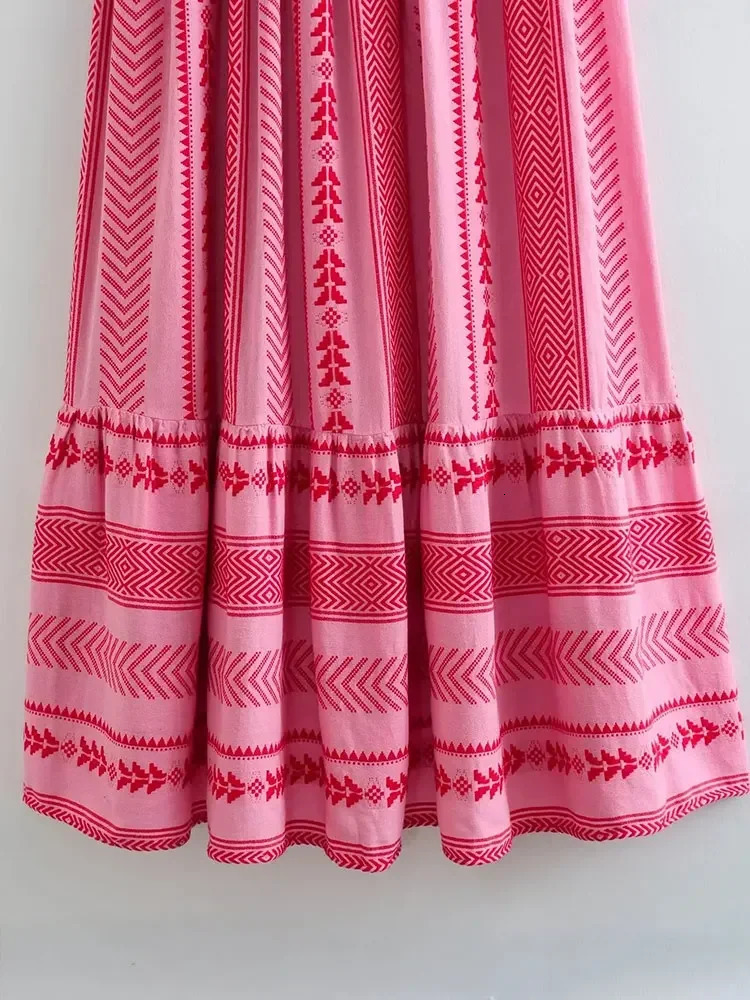 TRAF Women Bohemian Midi Dress Vacation Charm Splice Knitted Vintage Strap Dress Women Dresses Women 250226