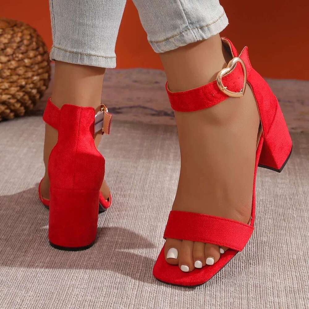 Women New Summer Fashion Medium High Heels Outdoor Elegant Wedding Shoes Bridal Plus Size Buckle Strap Sandals