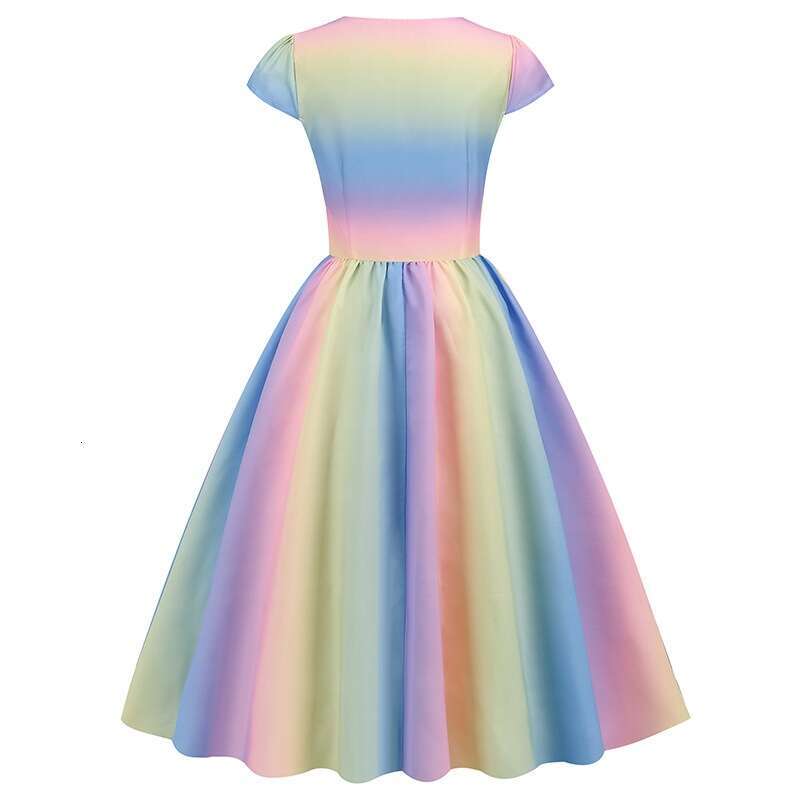 European and American printed women's short sleeved summer 50S waist cinching retro Hepburn dress 2025 temperament versatile new trend clothing i