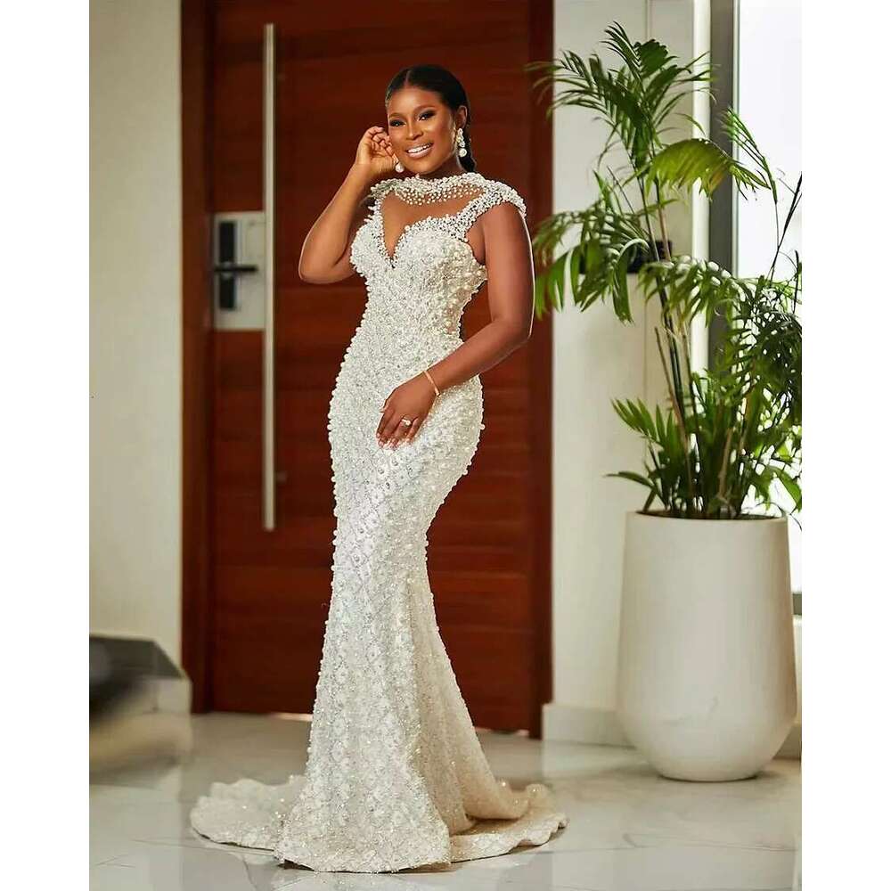 Custom 2025 Arabic Mermaid the beads fringed illusion long sleeves plus size wedding dresses