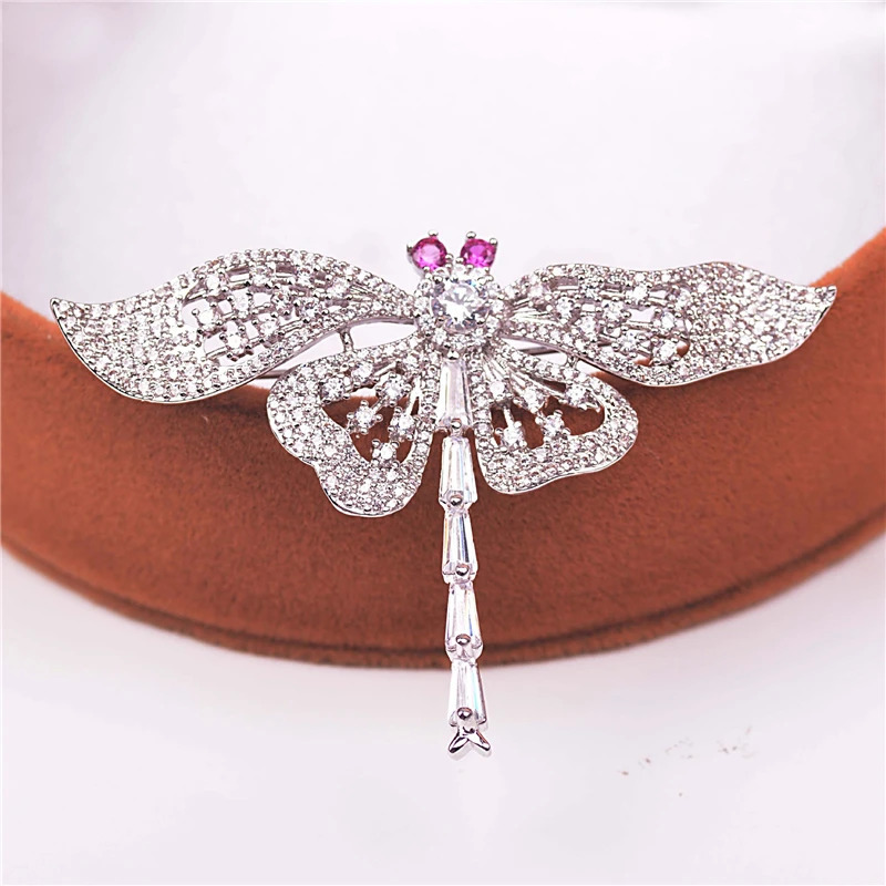 Lovely Big Silver Color Dragonfly Brooches for Women Men Zircon Insect Brooch Vintage Dress Scarf Pin Christmas Gift 250227