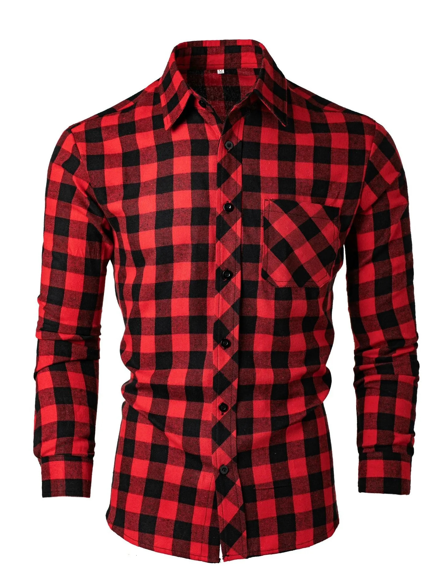 Mens Spring and Autumn Leisure Long Sleeve Lapel Plaid Shirt 250226