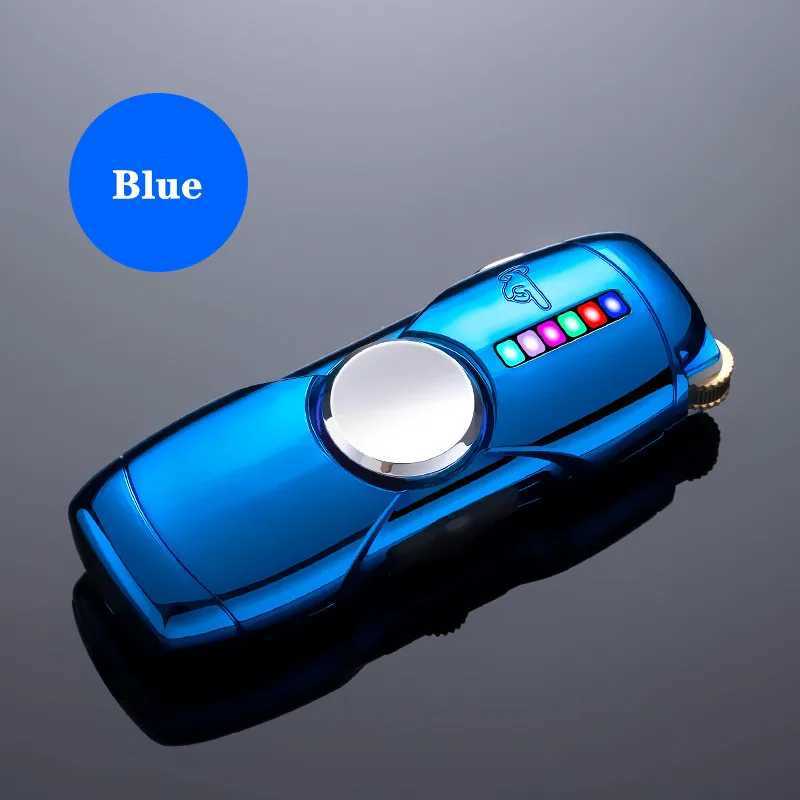 Creative LED Fidget Gyro Butane Gas Lighter Outdoor Windproof Metal Turbo Jet Cycle Use Blue Flame Torch Lighter Mens Gift X250228