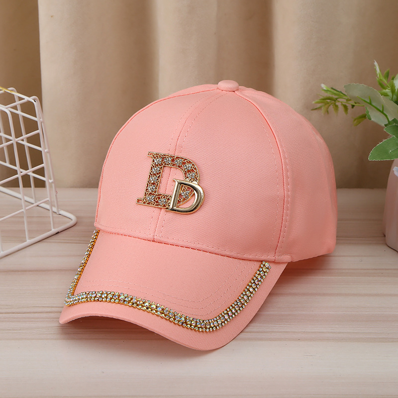 Korean version of the sun hat female fashion trend D letters rhinestone duck tongue cap net red models show face small sunscreen baseball hat