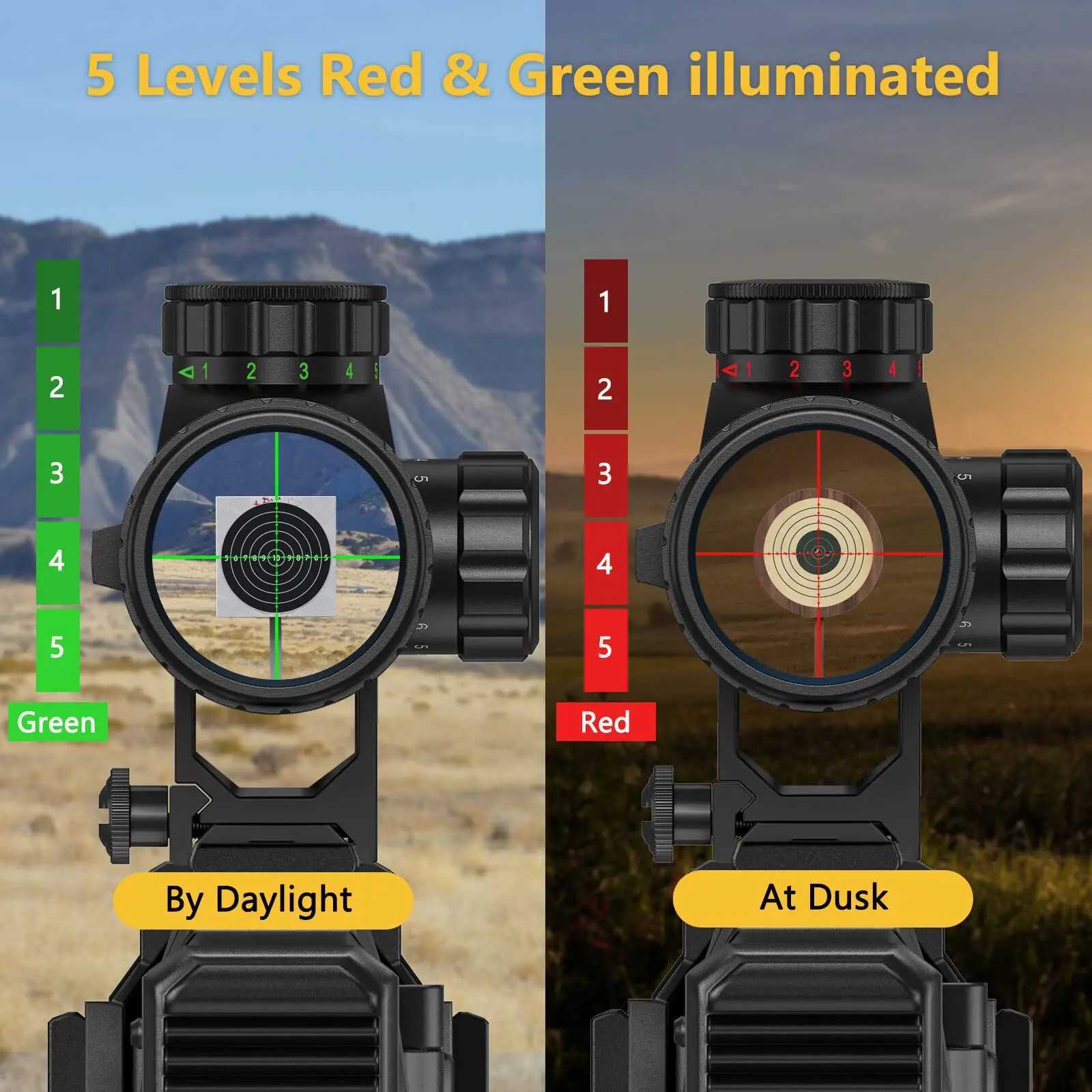 EZSHOOT 4-16x44 Riflescope Red Green Illuminated Reticle Crosshair Optics Scope Sight with Locking Turret Sunshade Hunting X250228