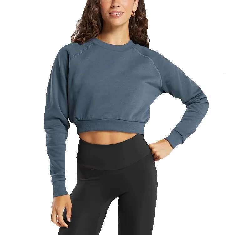 Customized US Size Fleece Crew Neck Hoodie Women Cotton Polyester Blend Raglan Sleeve Ing Gym Fiess Yoga Running Crop Top