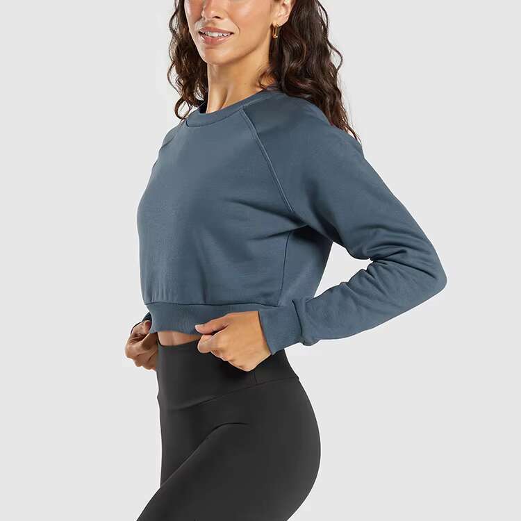 Customized US Size Fleece Crew Neck Hoodie Women Cotton Polyester Blend Raglan Sleeve Ing Gym Fiess Yoga Running Crop Top