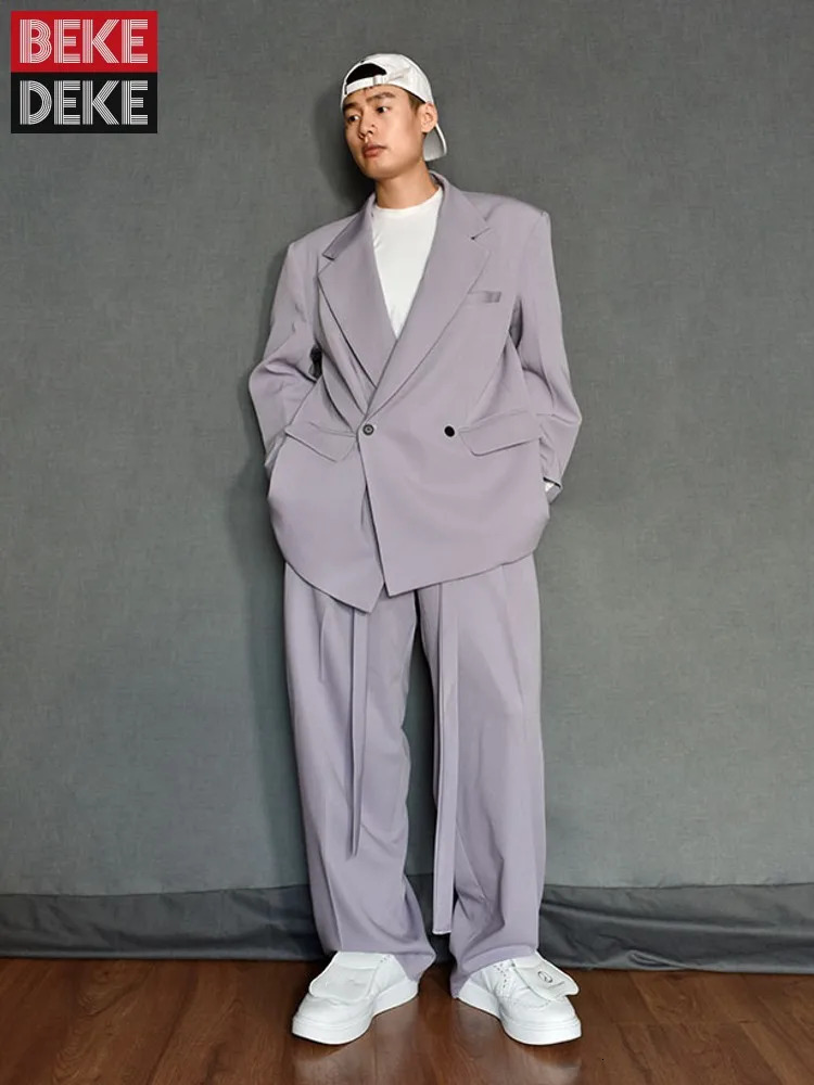 er Men Loose Fit Double Breasted Blazer Two Piece Set Oversized Suit Business Casual Outfits Suit Fashion Matching Set 250224