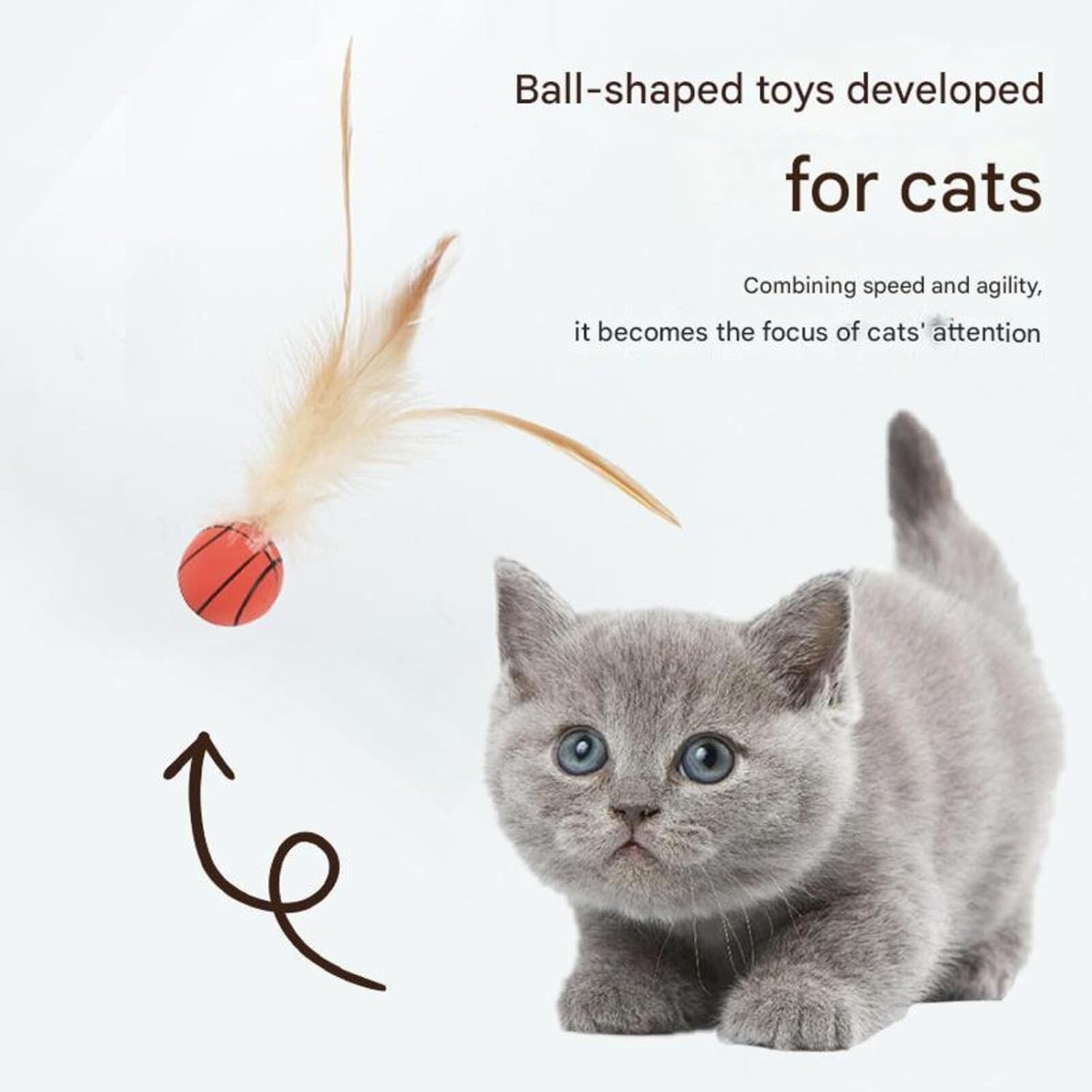 3PCS/Set Interactive Feathered Bounce Ball Set - Enhance Your Feline's Playtime with Soft Plush Tail Attachments & Durable Materials