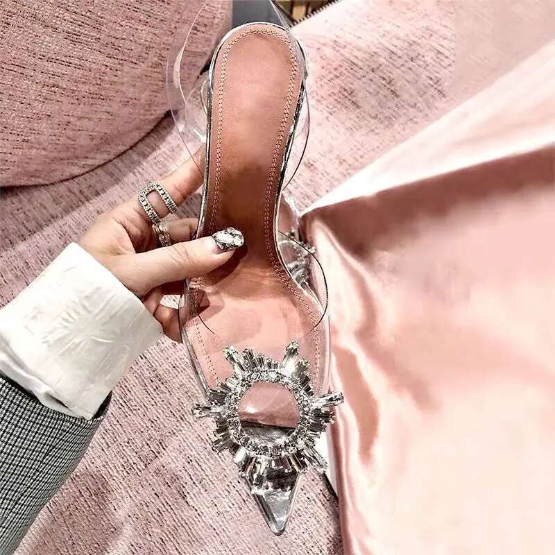 Sandals Transparent PVC Pointed Clear Crystal Cup High Heel Sexy Summer Shoes Peep Toe Women Pumps Size 43